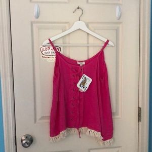 Pink Lace Up Tank Top